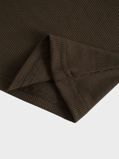 RIBBED HIGH V TEE LS-CHOCOLATE BROWN-4