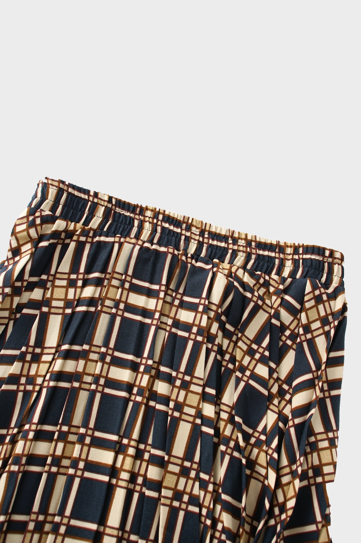 Covered Band Pleated Skirt-Navy Plaid-2