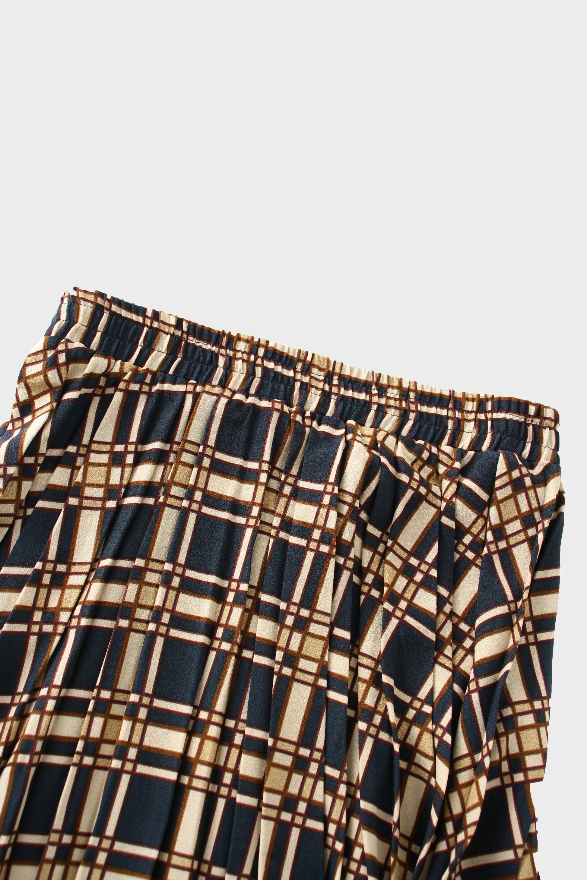 Covered Band Pleated Skirt-Navy Plaid-2