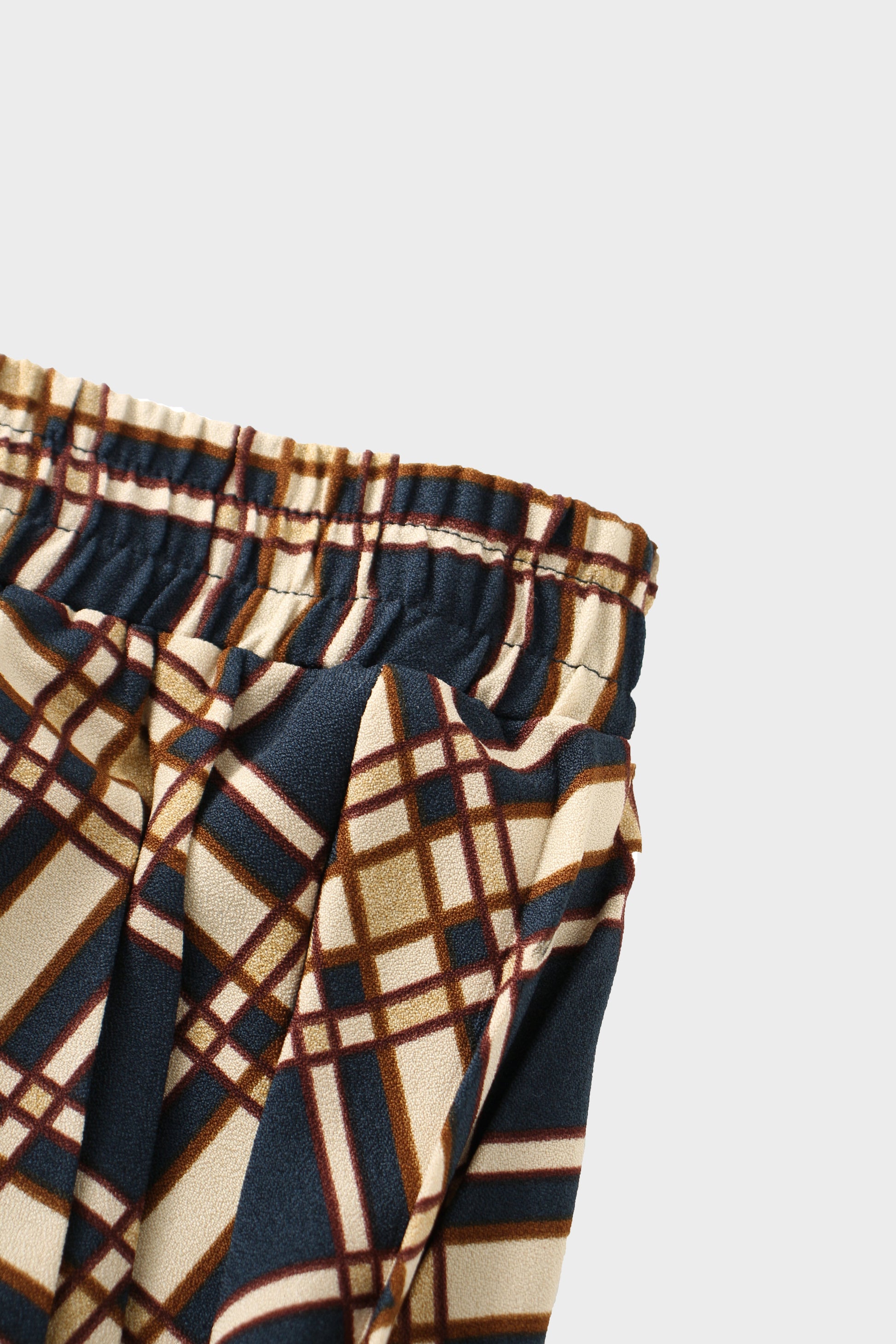 Covered Band Pleated Skirt-Navy Plaid-3