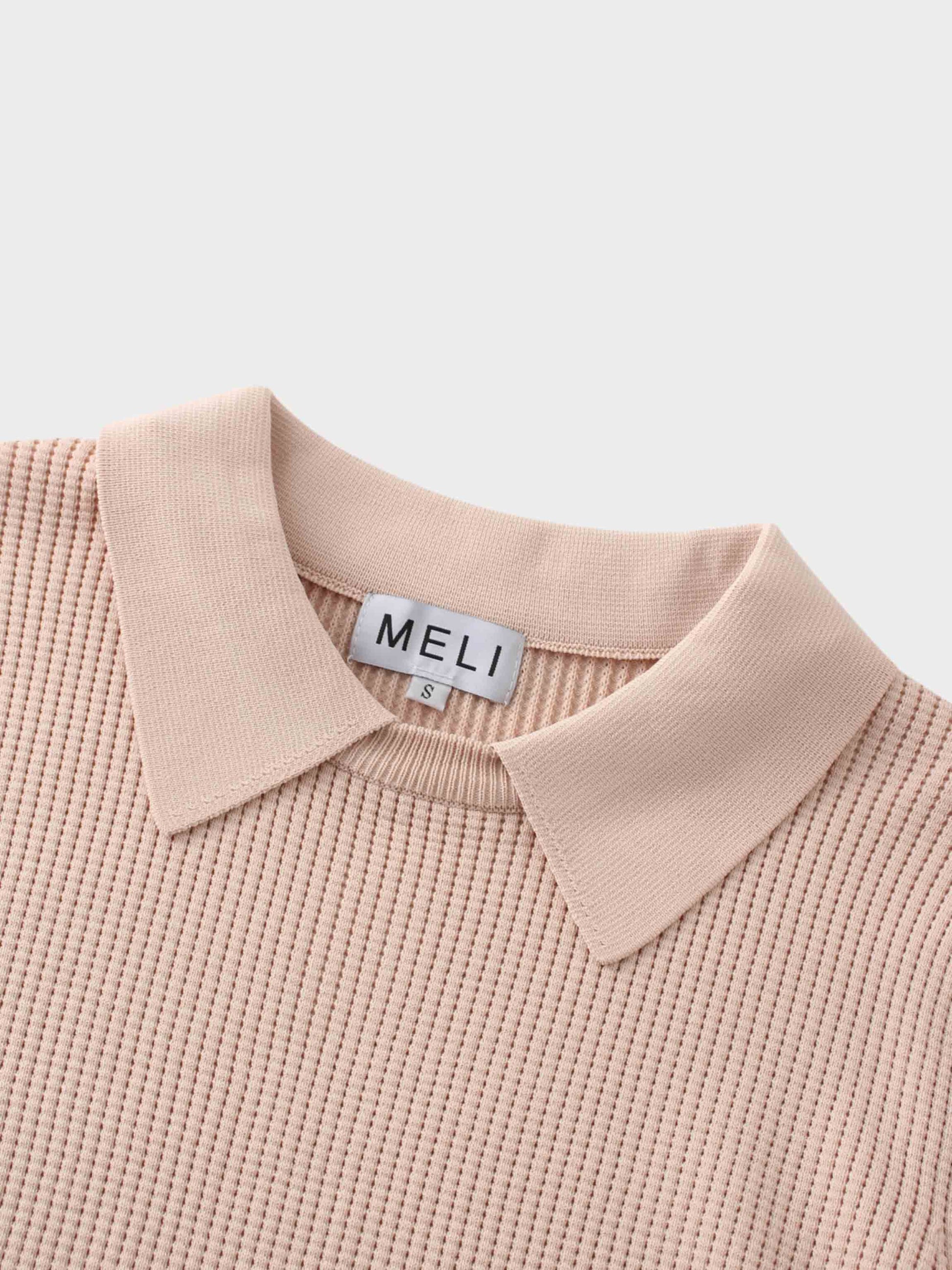 Waffle Collared Sweater-Blush-3