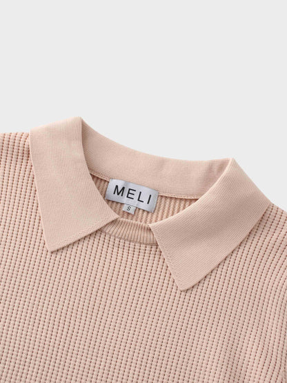 Waffle Collared Sweater-Blush-3
