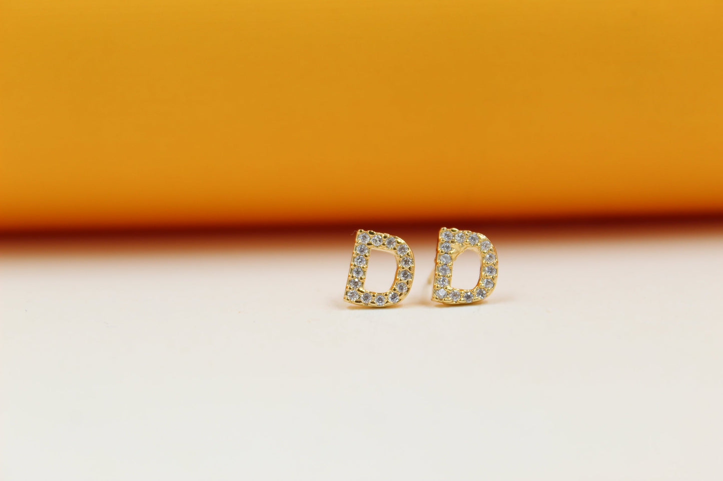 Gold Filled Initial Stud Earrings With CZ Stones-1