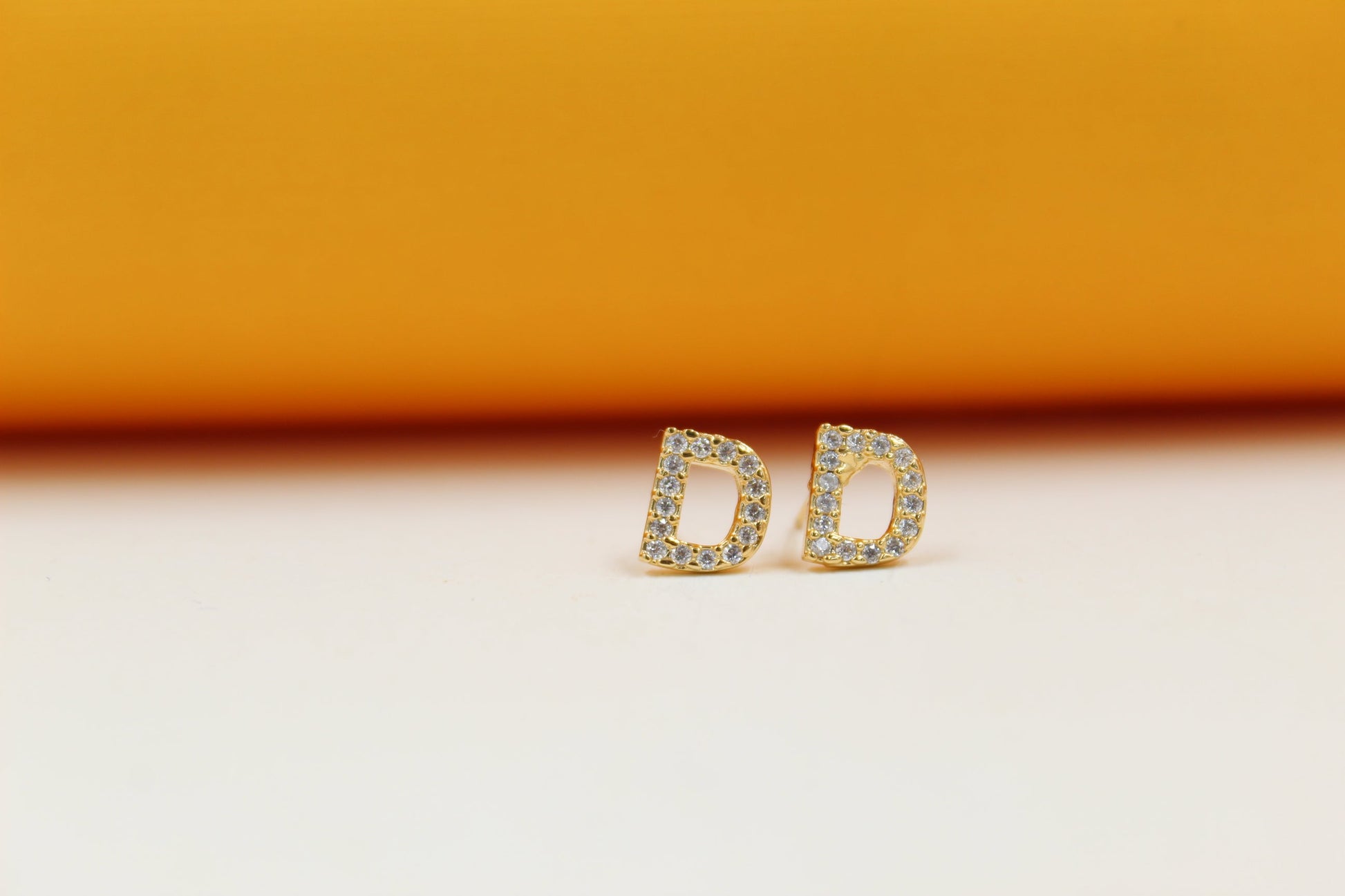 Gold Filled Initial Stud Earrings With CZ Stones-1