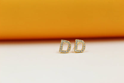 Gold Filled Initial Stud Earrings With CZ Stones-1