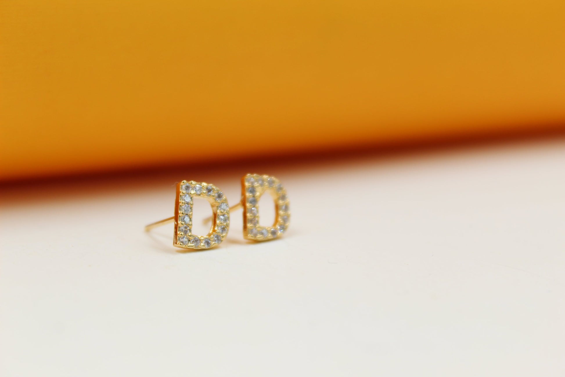Gold Filled Initial Stud Earrings With CZ Stones-2