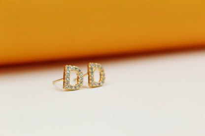 Gold Filled Initial Stud Earrings With CZ Stones-2