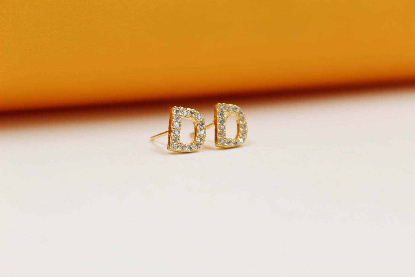 Gold Filled Initial Stud Earrings With CZ Stones-3