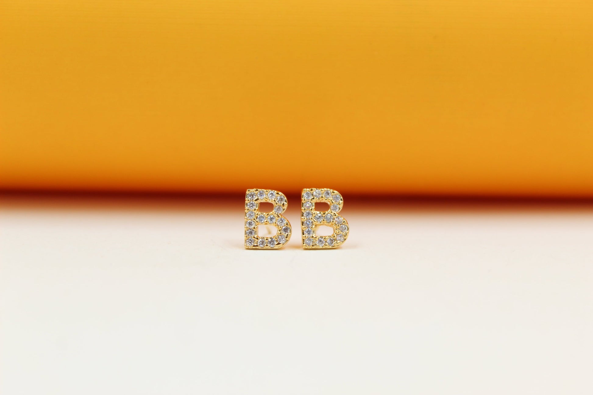 Gold Filled Initial Stud Earrings With CZ Stones-4