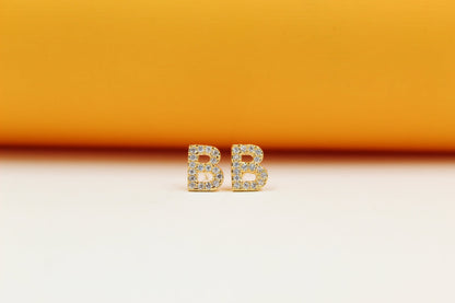 Gold Filled Initial Stud Earrings With CZ Stones-4