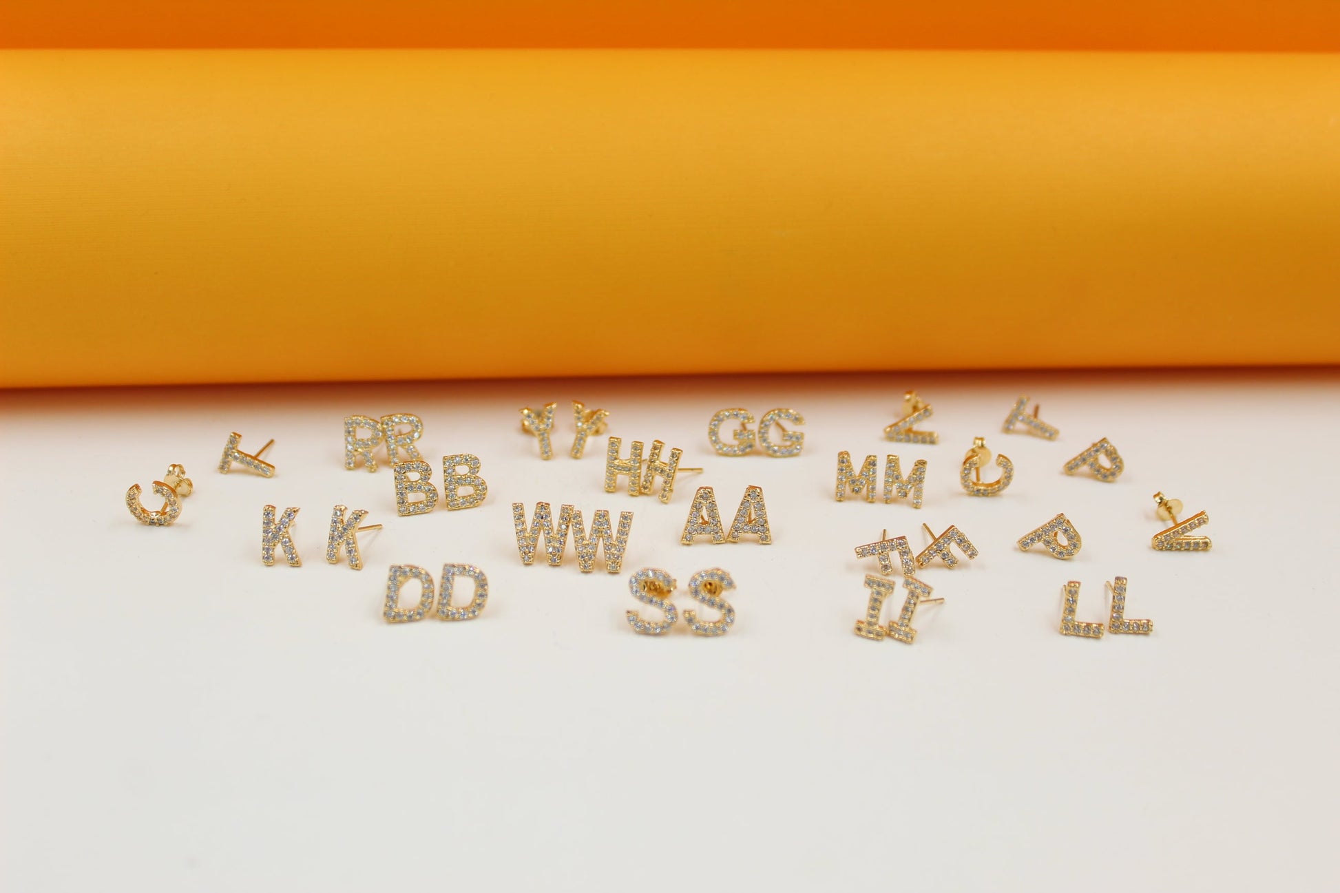 Gold Filled Initial Stud Earrings With CZ Stones-0