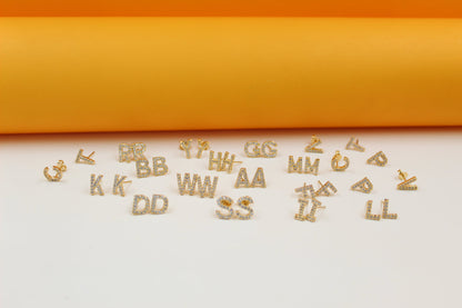 Gold Filled Initial Stud Earrings With CZ Stones-0