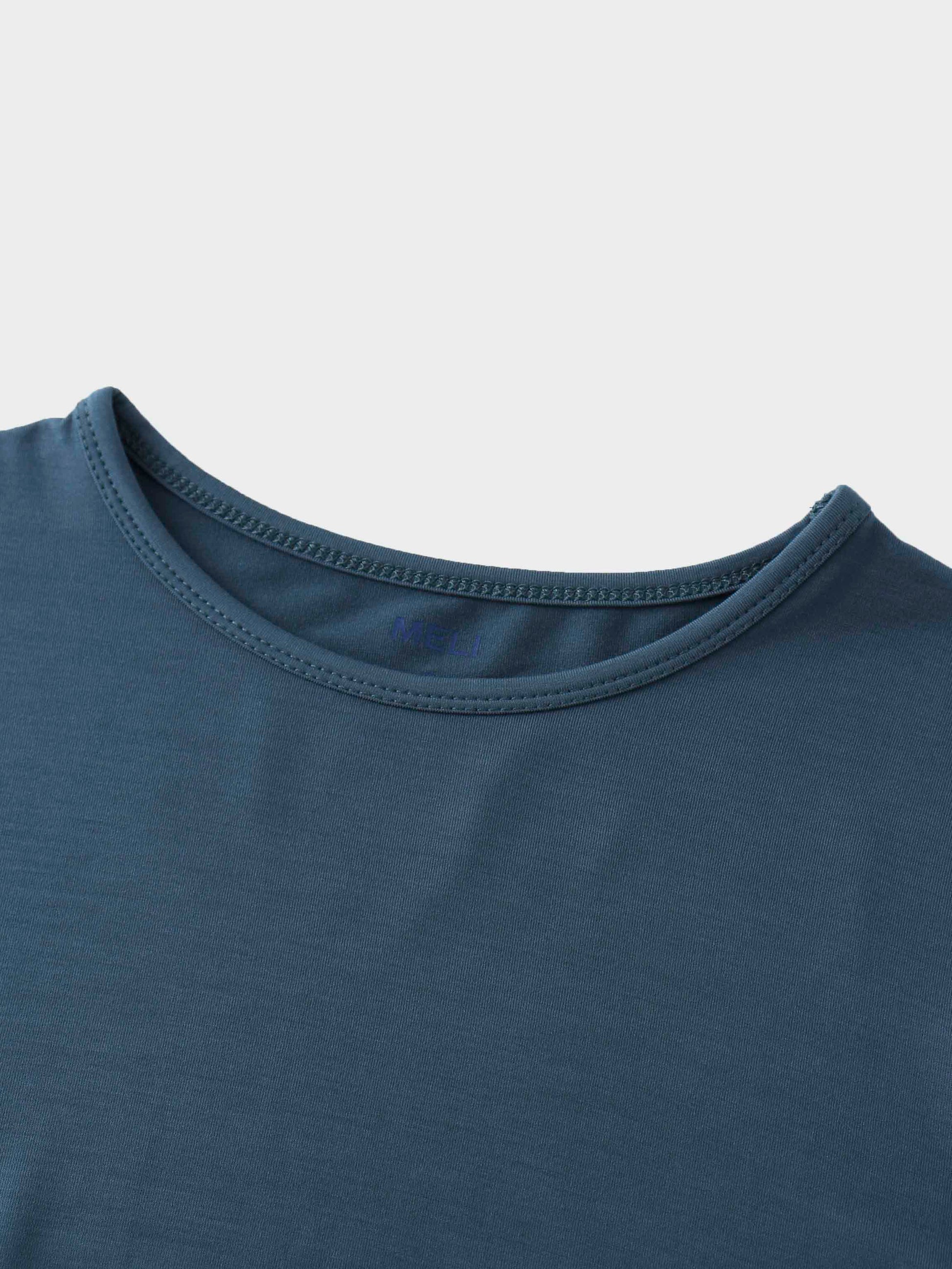 Curved Gathered Detailed T-Shirt-Denim Blue-3