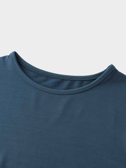Curved Gathered Detailed T-Shirt-Denim Blue-3