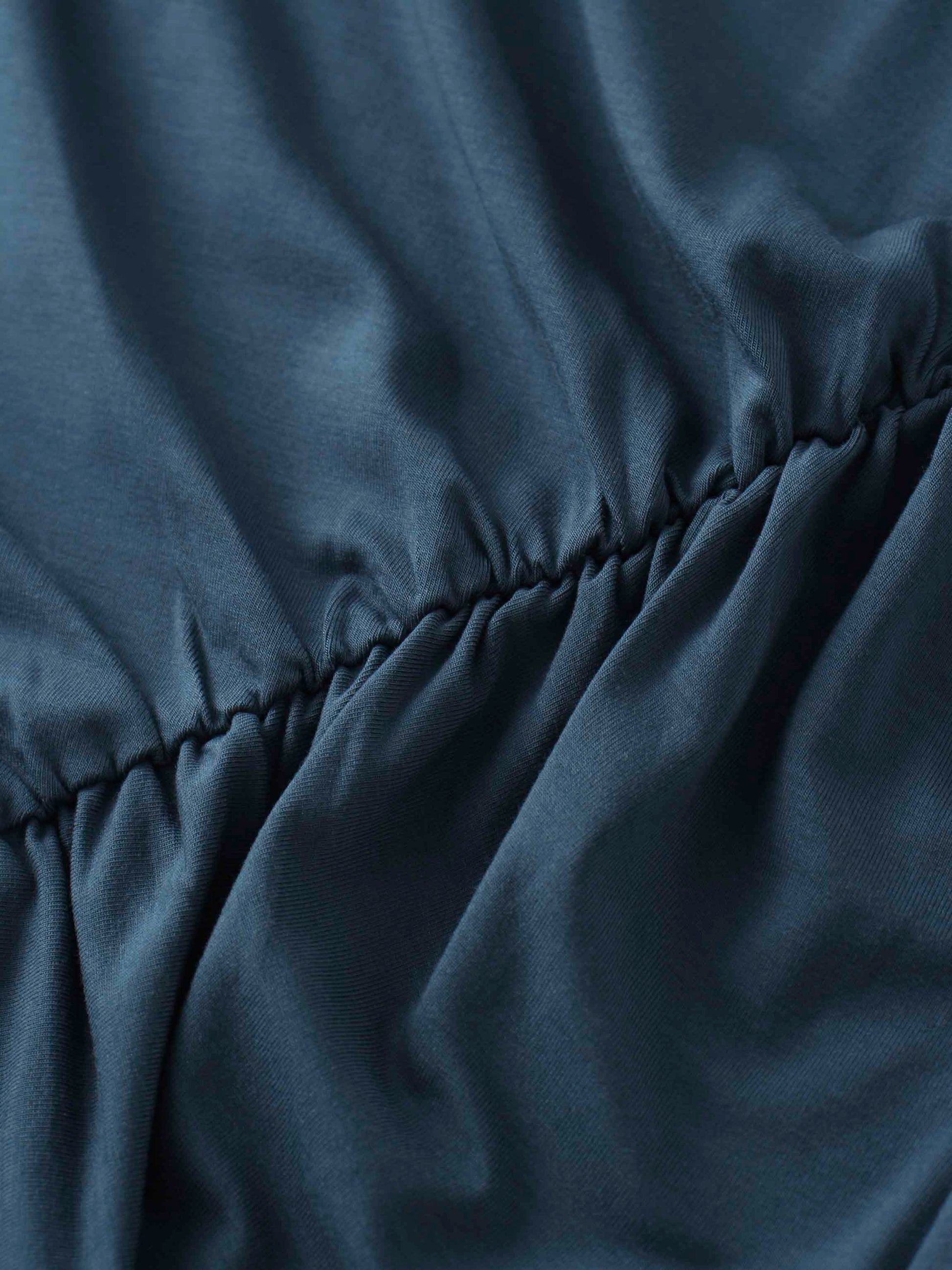 Curved Gathered Detailed T-Shirt-Denim Blue-4