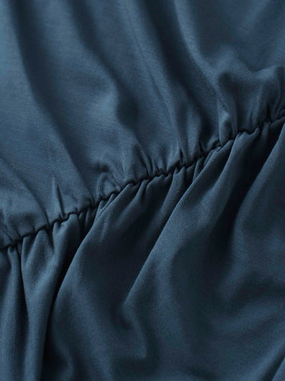 Curved Gathered Detailed T-Shirt-Denim Blue-4