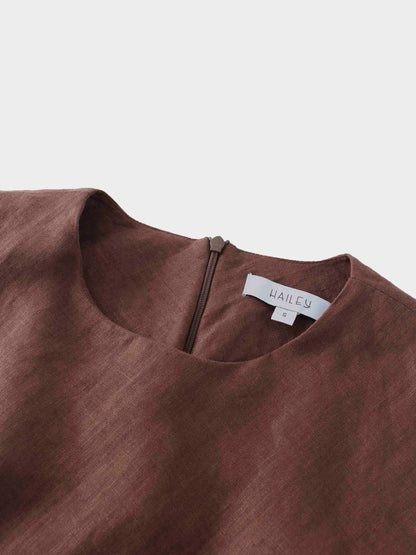Linen A-Line Slip Dress-Brown-3
