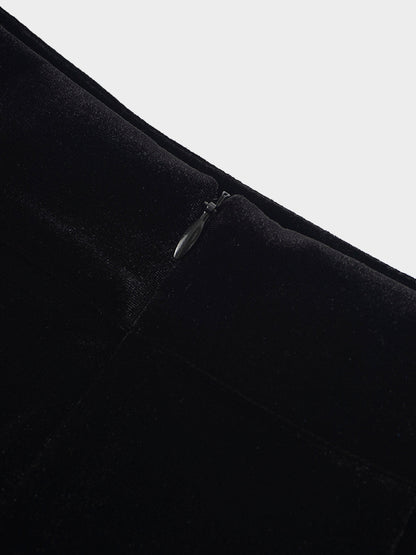 Double Layer Pleated Bottom Velvet Skirt-Black-4