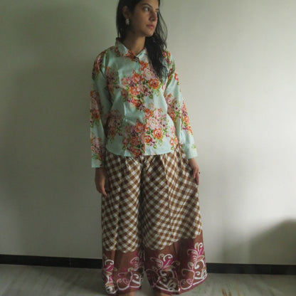 Brown Plaid Wide Legged Elastic Pajamas-4