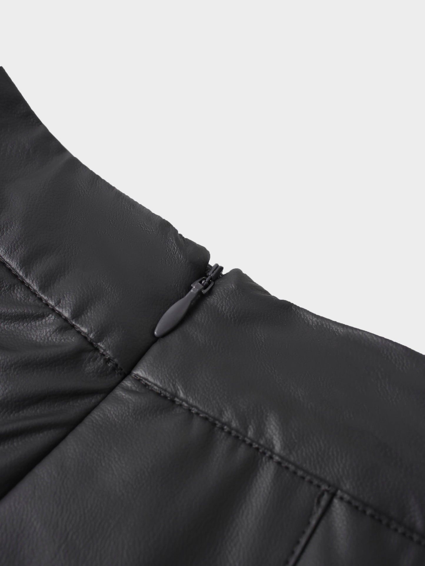 Faux Leather Stitch Down Pleated Skirt-Grey-3