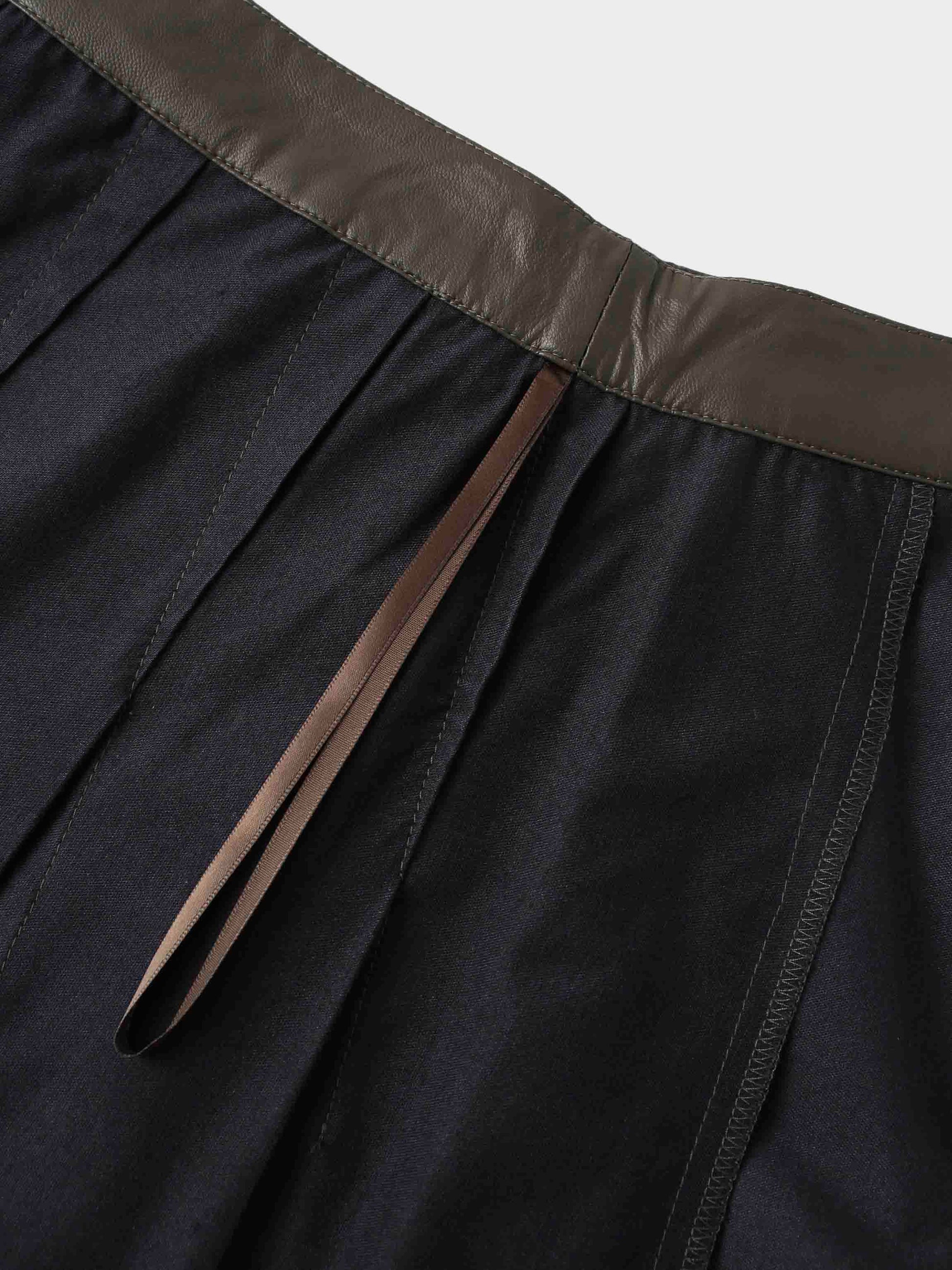 Faux Leather Stitch Down Pleated Skirt-Olive Green-4