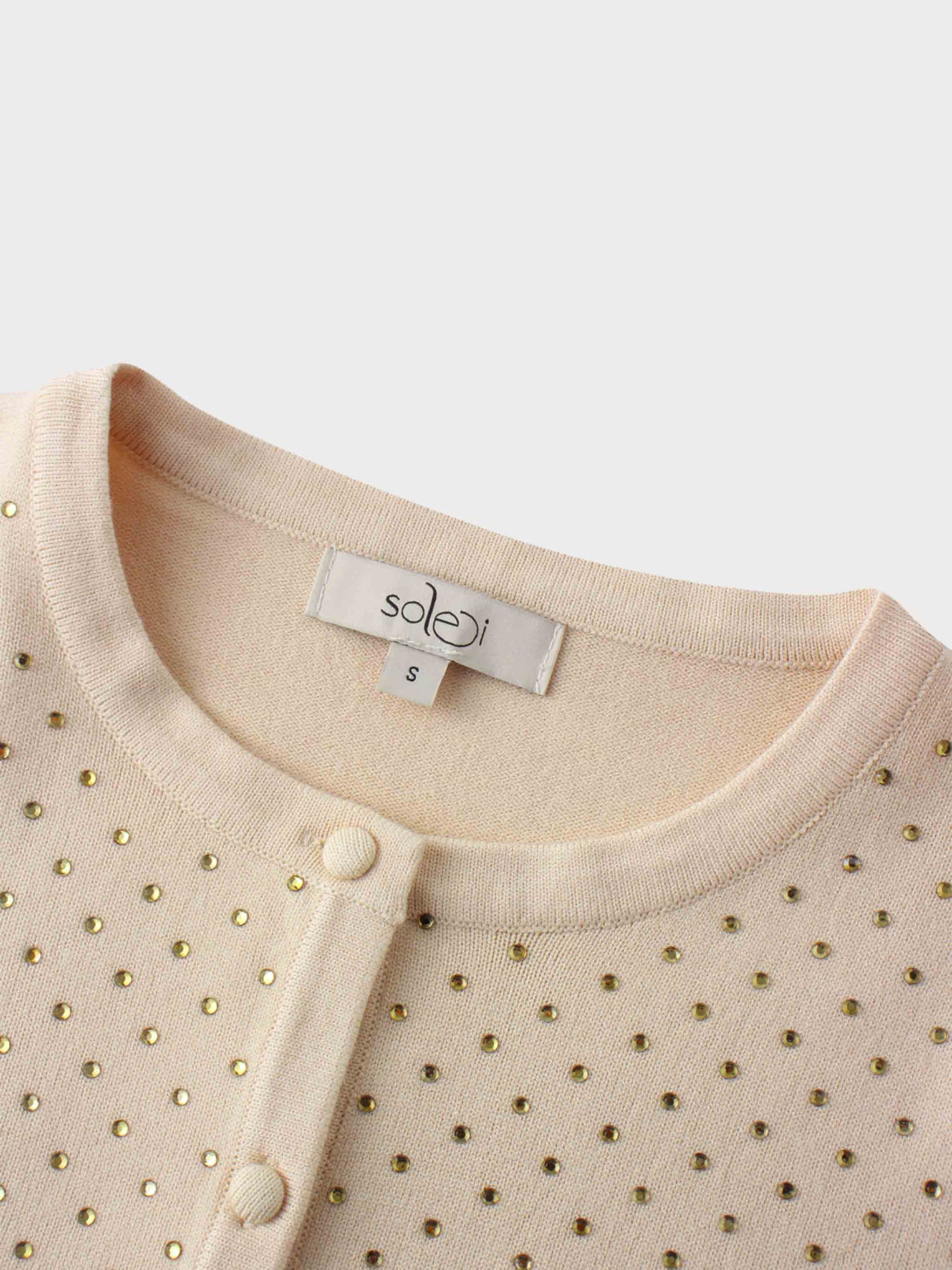 Stone Embellished Crew Cardigan-Vanilla-3