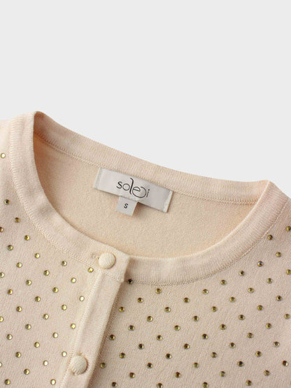 Stone Embellished Crew Cardigan-Vanilla-3