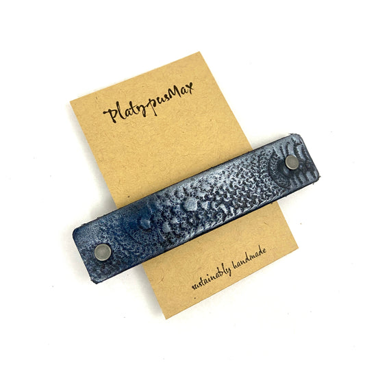 Gunmetal / Dark Silver Vintage Lace Texture Embossed Leather Hair Barrette-0