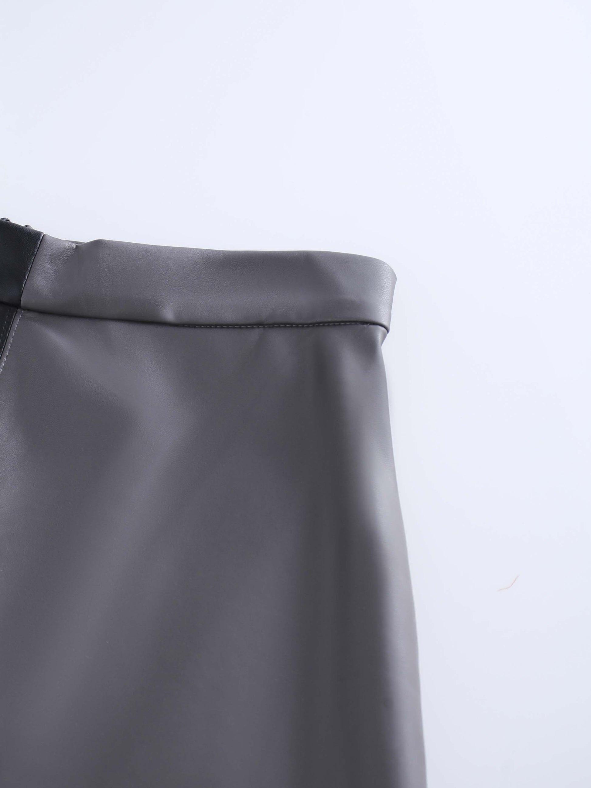 Two Tone Leather Skirt-Black/Grey-3