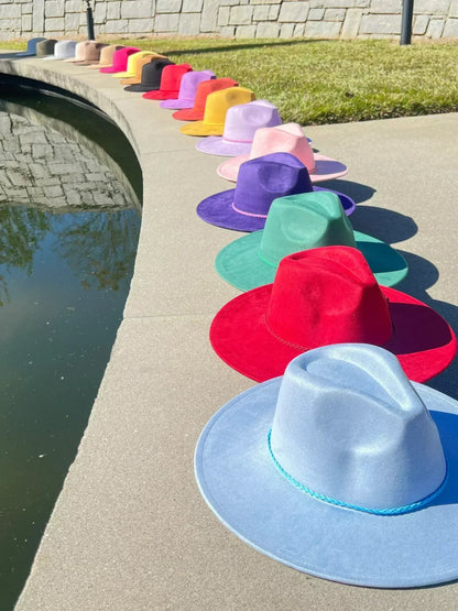 Dazzleme Suede Wide Brim Fedora Hat - Vegan Suede Material, Adjustable Straps, 10cm Brim, 12cm Height, Unisex Fashion Accessory-1