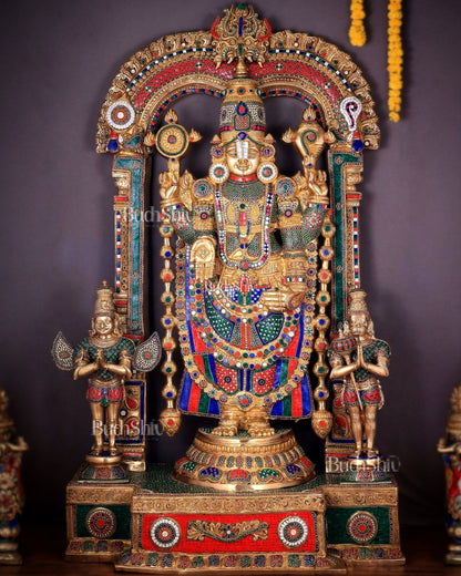 Large Brass Tirupati Balaji Sculpture 60" Lord Venkateshwara darbar-0
