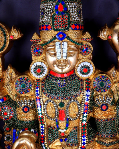 Large Brass Tirupati Balaji Sculpture 60" Lord Venkateshwara darbar-1