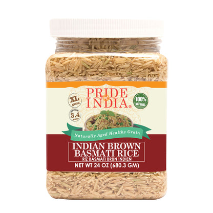Extra Long Indian Brown Basmati Rice - Naturally Aged Healthy Grain Jar-0
