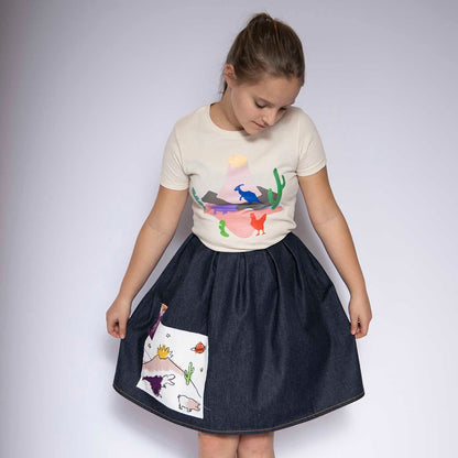 Blue Denim Skirt with Appliqué-1