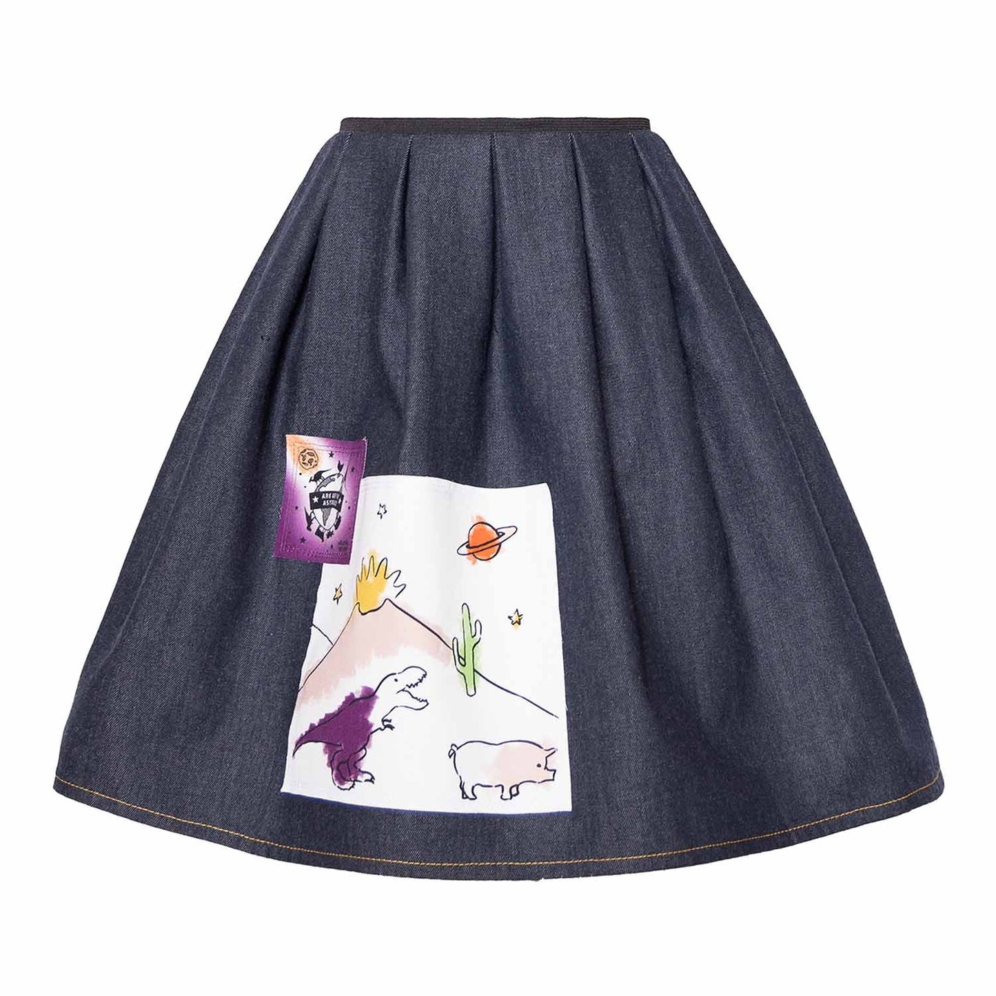 Blue Denim Skirt with Appliqué-0