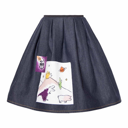 Blue Denim Skirt with Appliqué-0