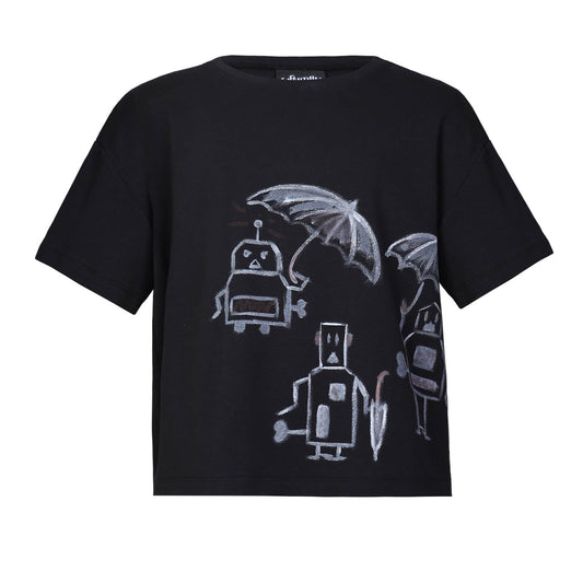 Hand-Painted Oversized Black T Shirt for Kids-0