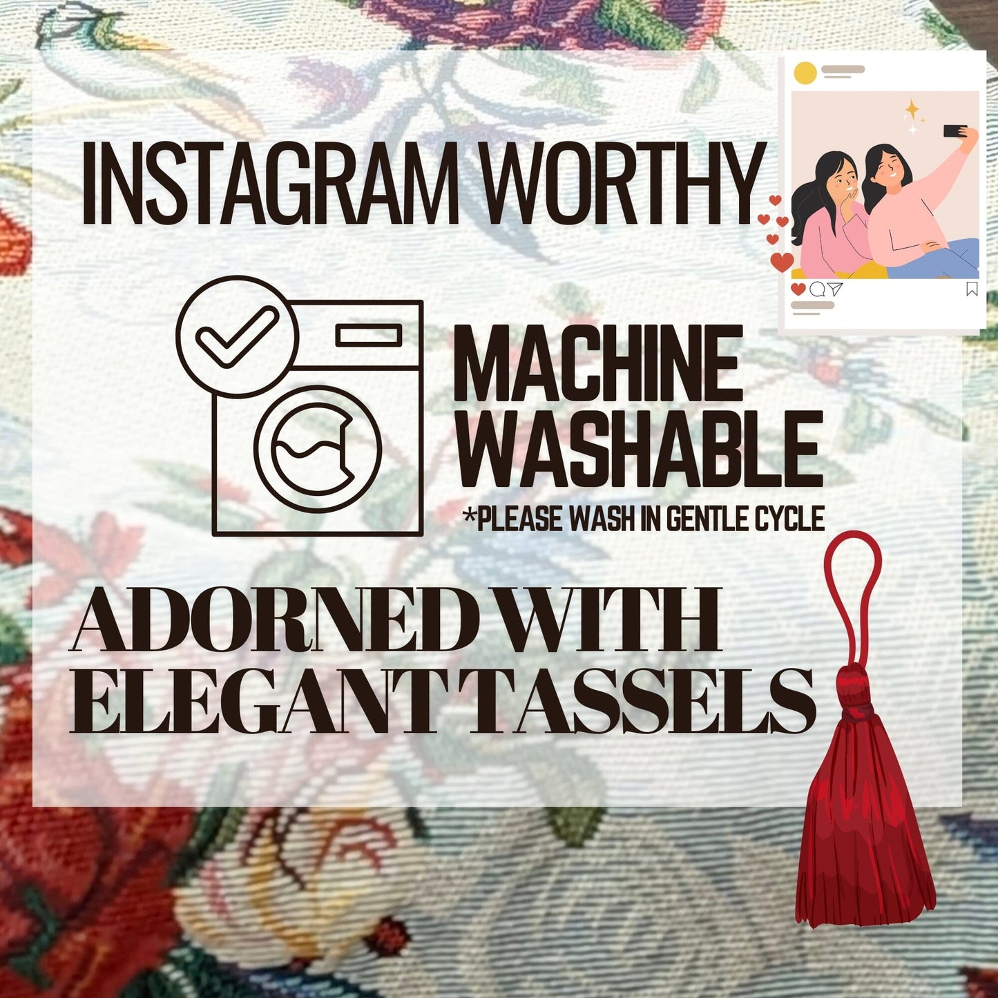 DaDa Bedding Floral Roses Tropical Paradise Birds Woven Tapestry Dining Table Runner (18116)-1