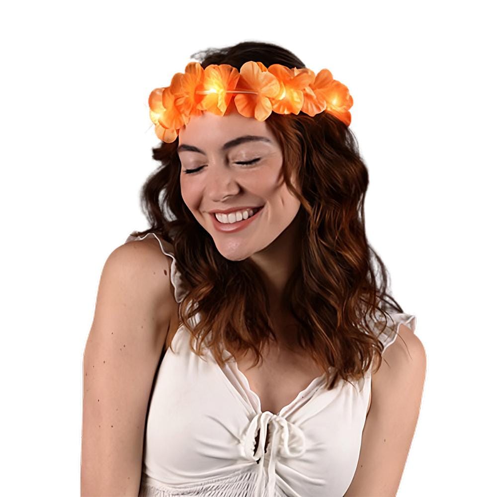 Island Girl Tropical Flower Crown Lei Headband Orange-0