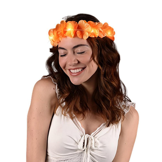 Island Girl Tropical Flower Crown Lei Headband Orange-0