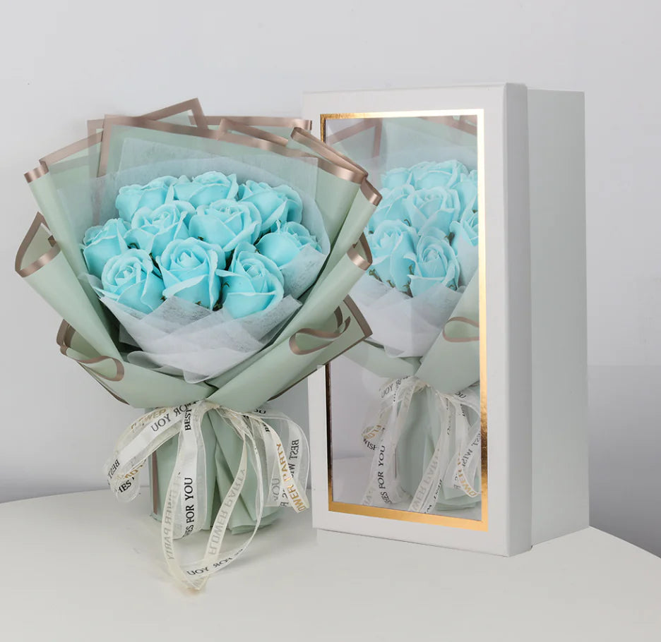 Blue Rose Soap Bouquet Gift Box