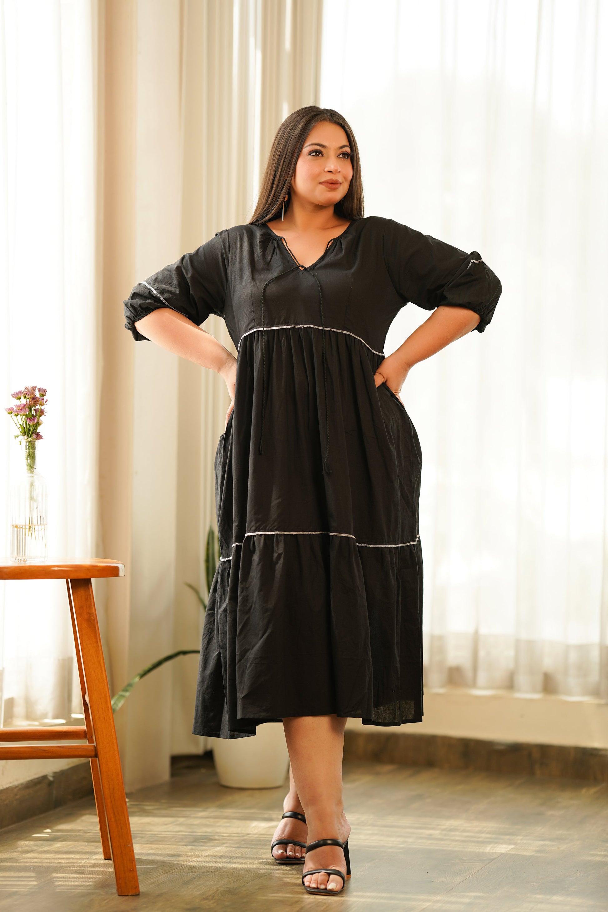Black Cotton Tiered Dress-1