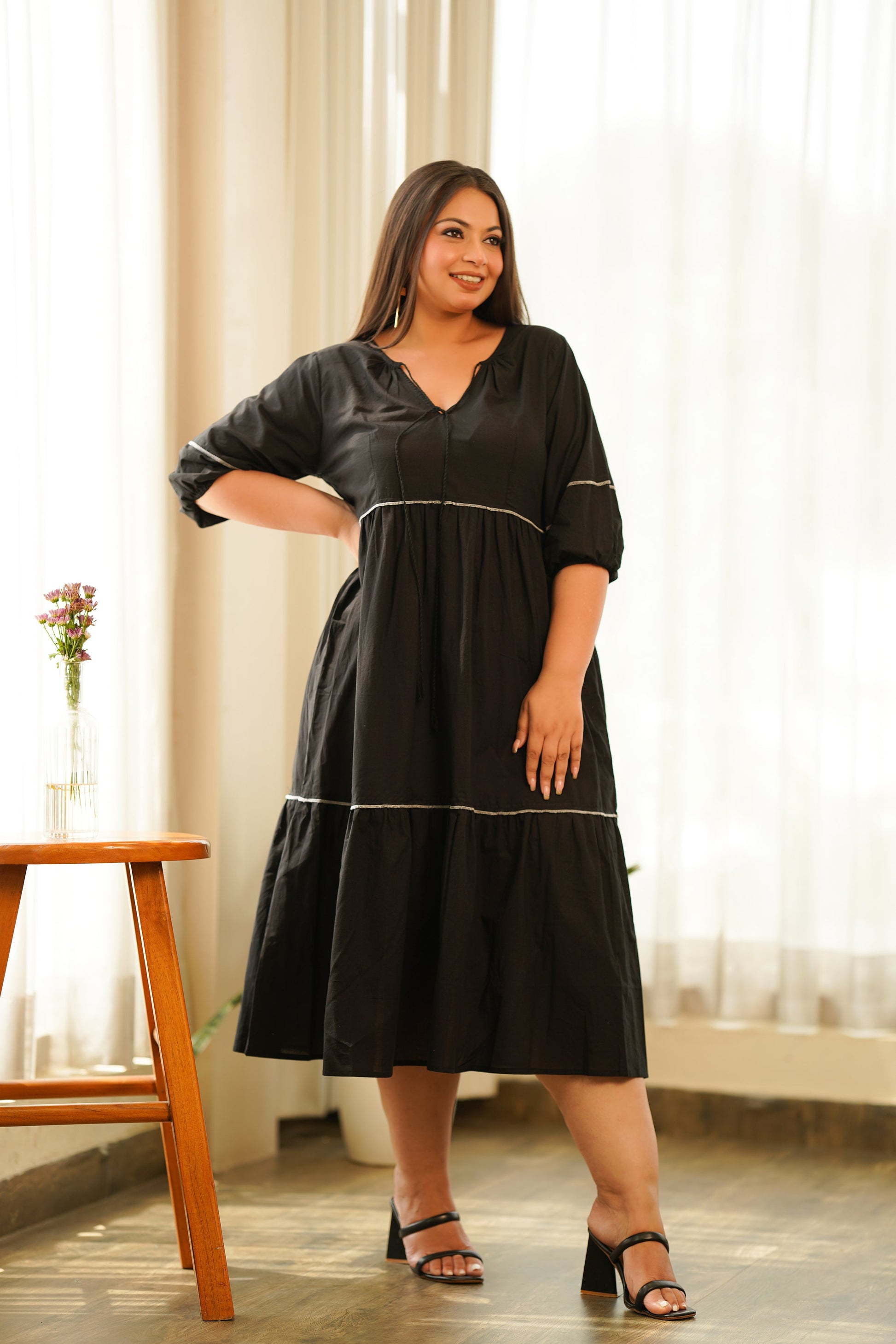 Black Cotton Tiered Dress-3