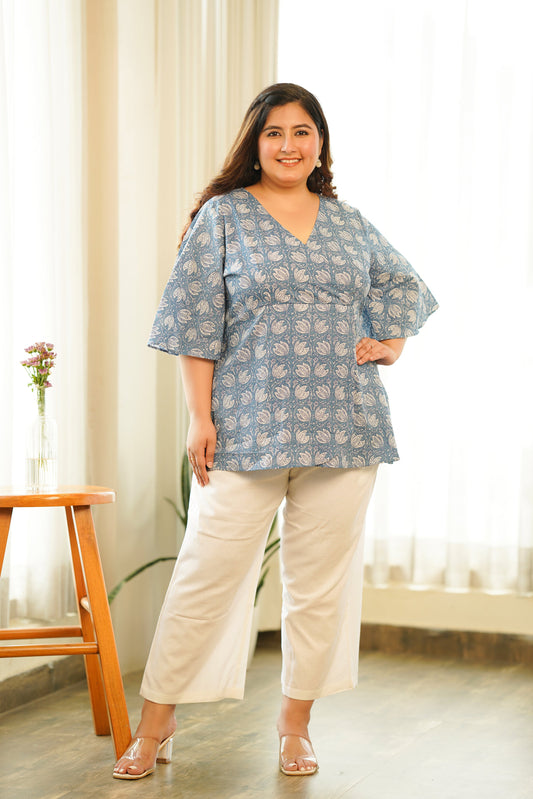 Blue Lotus Printed Top-0