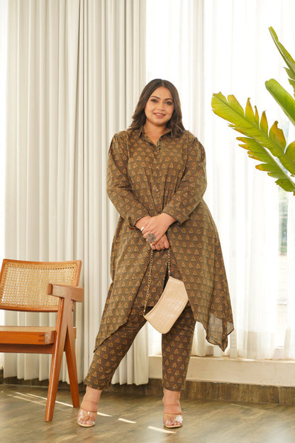 Brown Hi-Lo Cotton Co-ord Set-3