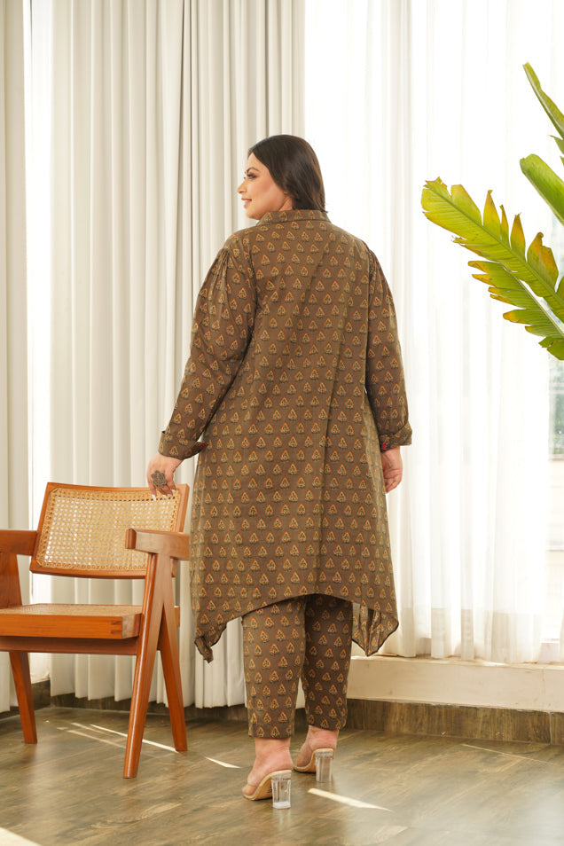 Brown Hi-Lo Cotton Co-ord Set-4