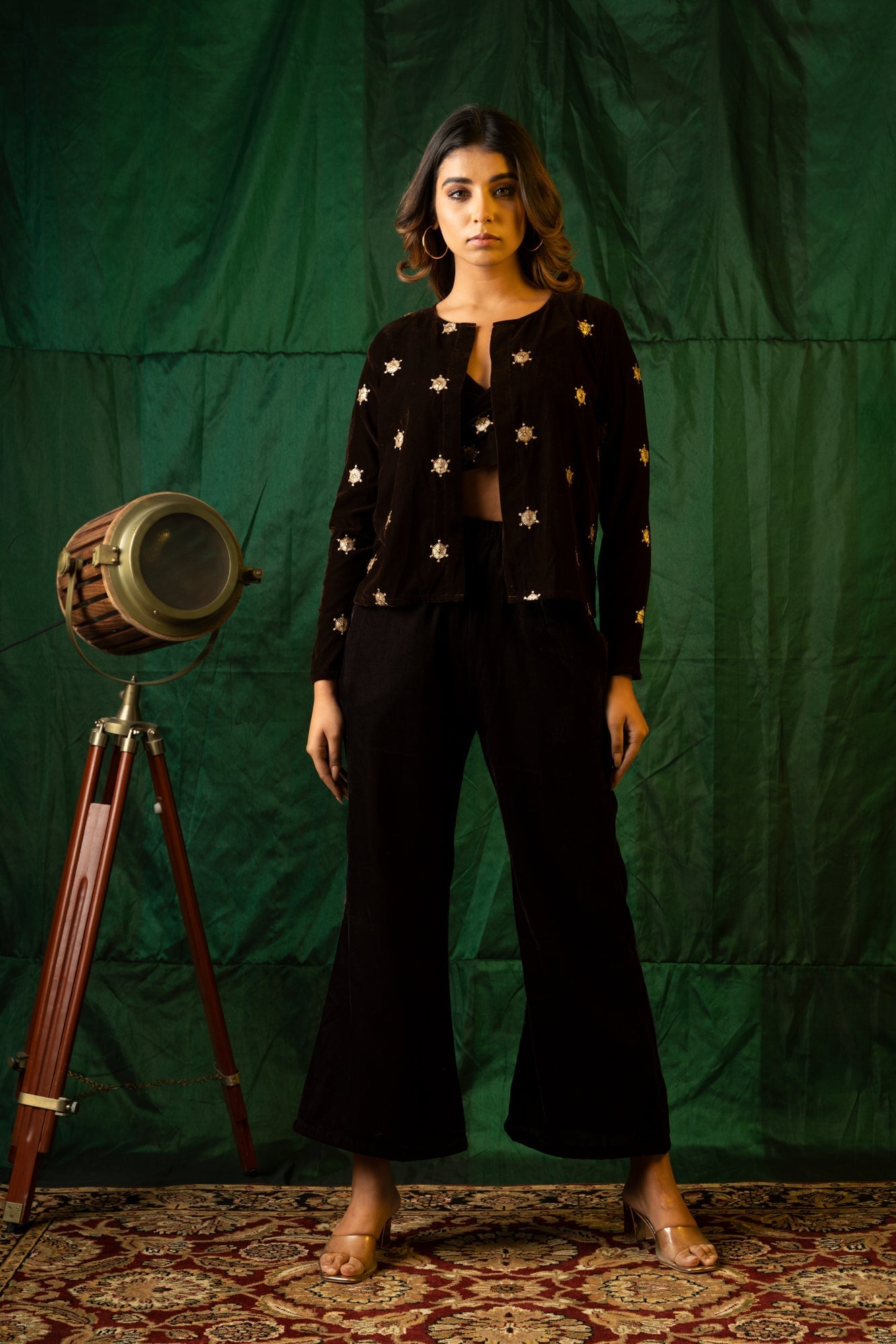 Brown Embroidered Velvet Jacket-2