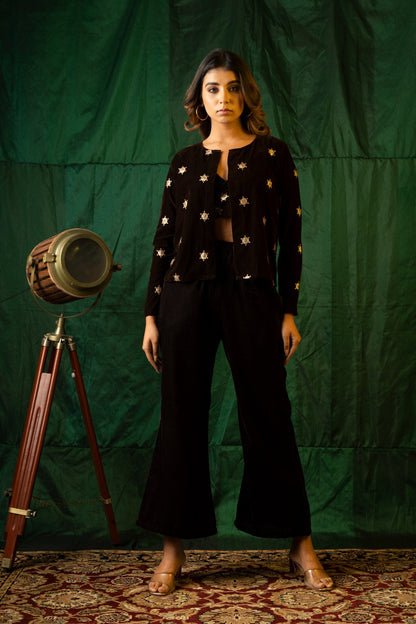 Brown Embroidered Velvet Jacket-2