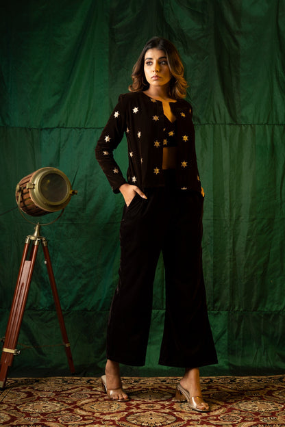 Brown Embroidered Velvet Jacket-0