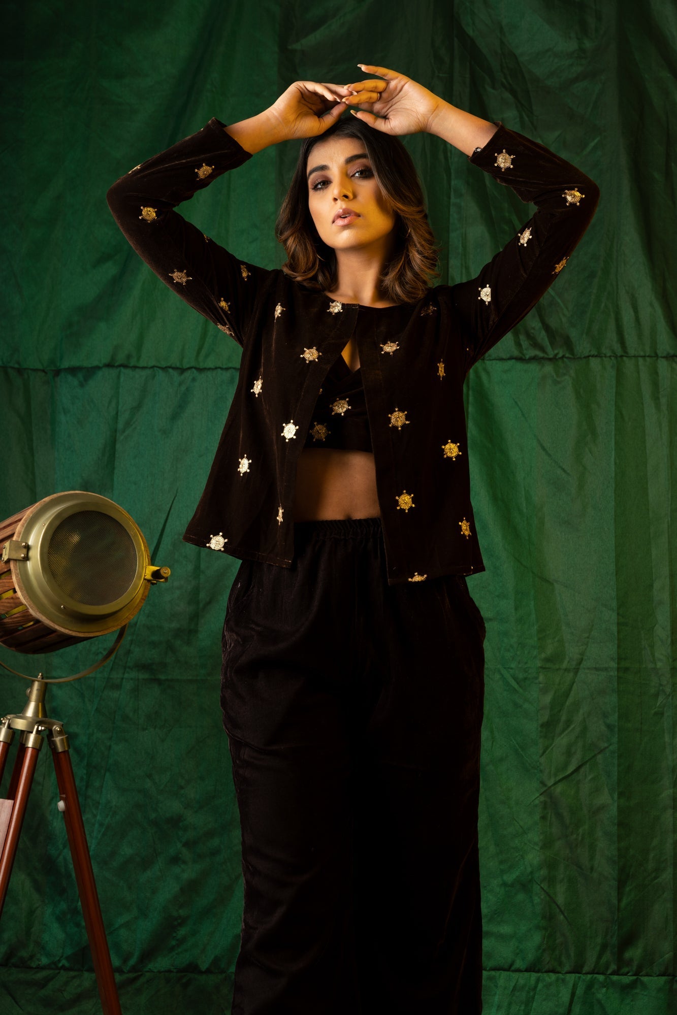 Brown Embroidered Velvet Jacket-3